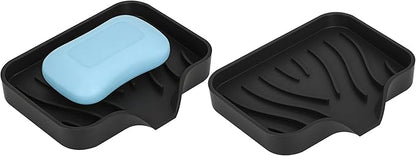 2-Pack Self-Draining Silicone Soap Dish - Anti-Slip Bar Soap Holder for Shower, Bathroom & Kitchen