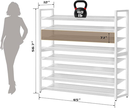 Metal Shoe Rack,Large 8 Tier Shoe Organizer, Heavy Duty Metal 8-Tier Stackable Shoe Storage Vertical Shoe Rack for Closet Front Door,Entrance,Entryway,Garage,Up to 50 Pairs