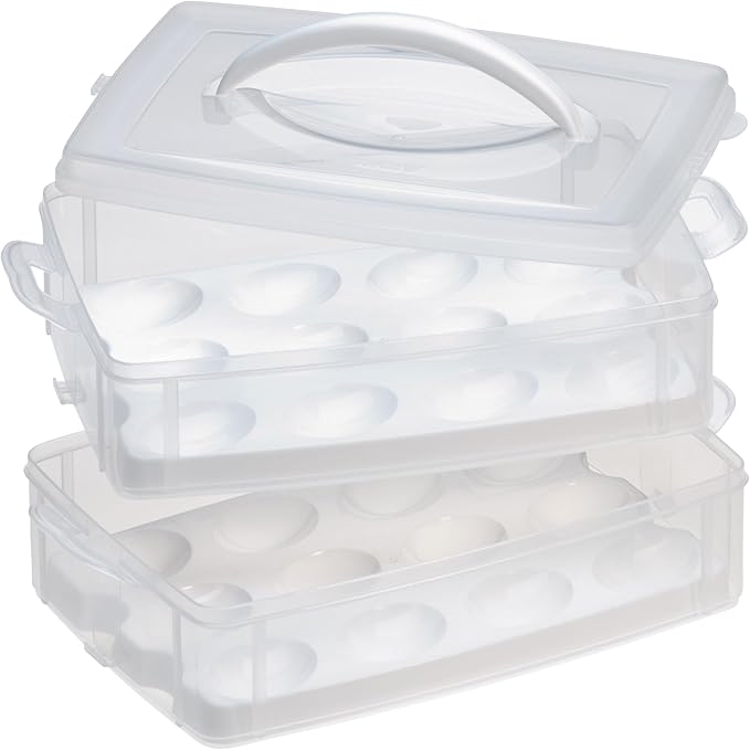 Snapware (2-Layer,24 Eggs Plastic Detachable Deviled Egg Carrier Storage Container With Lid and Handle,Freezer Dishwasher Microwave Safe,(Pack of 6)