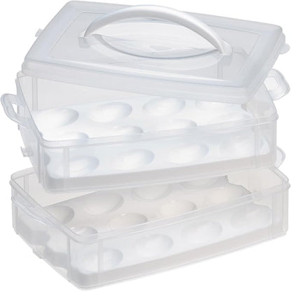 Snapware (2-Layer,24 Eggs Plastic Detachable Deviled Egg Carrier Storage Container With Lid and Handle,Freezer Dishwasher Microwave Safe,(Pack of 6)