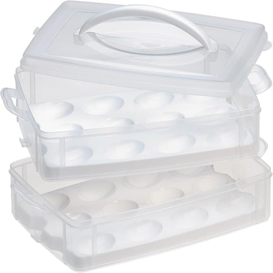 Snapware (2-Layer,24 Eggs Plastic Detachable Deviled Egg Carrier Storage Container With Lid and Handle,Freezer Dishwasher Microwave Safe,(Pack of 6)