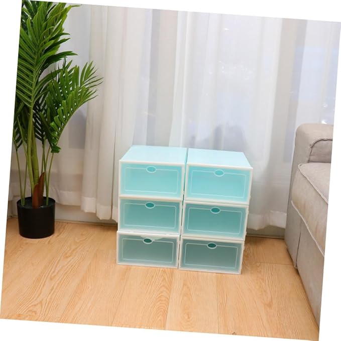 SEWACC Stackable Plastic Shoe Storage Boxes with White Frame, Thickened Sturdy Shoe Containers for Women’s Closet Organization, 6pcs