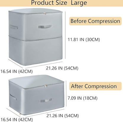 Upgraded Thickened Ultra Space Saving Self Compression Organizer, Self Compression Bags for Storage, Organizer Bags for Blankets, Comforter, Sweater (Gray, Large)
