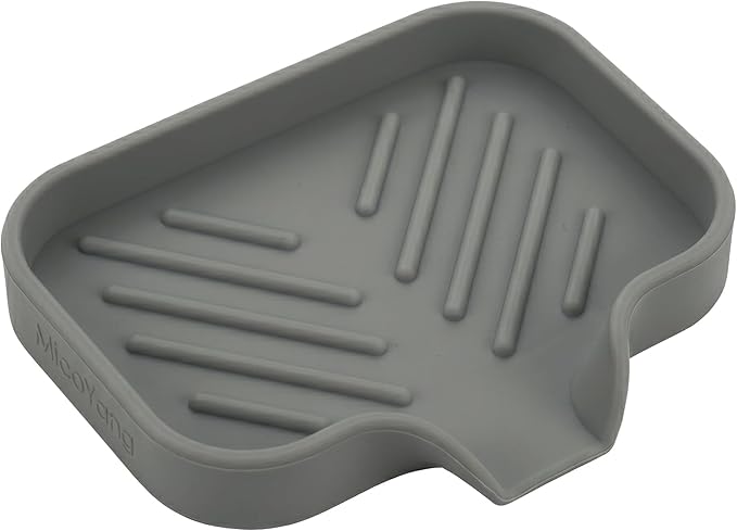 MicoYang Silicone Bathroom Soap Dishes with Drain Spout-Bathroom and Kitchen Sink Organizer,Sponge Holder,Dish Soap Tray,Perfect for Dispenser,Scrubber,Bottle,Cup on Sink or Counter-Grey 4.9"×3.2"