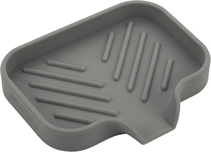 MicoYang Silicone Bathroom Soap Dishes with Drain Spout-Bathroom and Kitchen Sink Organizer,Sponge Holder,Dish Soap Tray,Perfect for Dispenser,Scrubber,Bottle,Cup on Sink or Counter-Grey 4.9"×3.2"