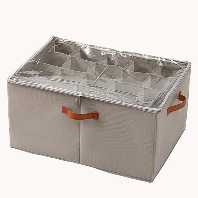 (2 Pack) Shoe Organizer for Closet, Shoe Storage Bins Foldable Shoe Storage Box Containers with Clear Cover and Sturdy Handles,Shoe Rack for Closet Storage for Sneakers Heels Slippers (Gray Large)