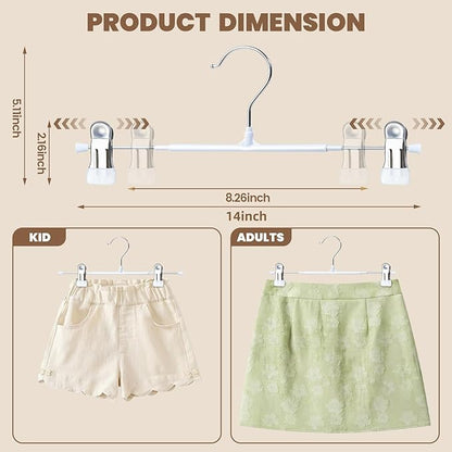 HUADYMEET 100 Pack 14Inch Pants Hangers with Clips,Metal Trouser Hanger for Jeans.Space Saving Skirt Hangers Heavy Duty Non-Slip Adjustable Clothes Shorts Hanger for Women,Men,White