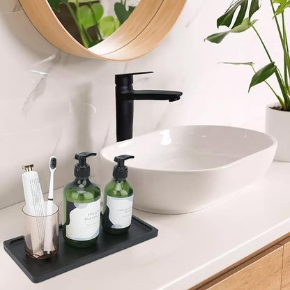 Bamboo Vanity Tray Bamboo Counter Storage Tray Rack for Organizing Decor Display Toilet Tank Top Pallet Black Tray Rack 11.8 x 6 x 0.7in