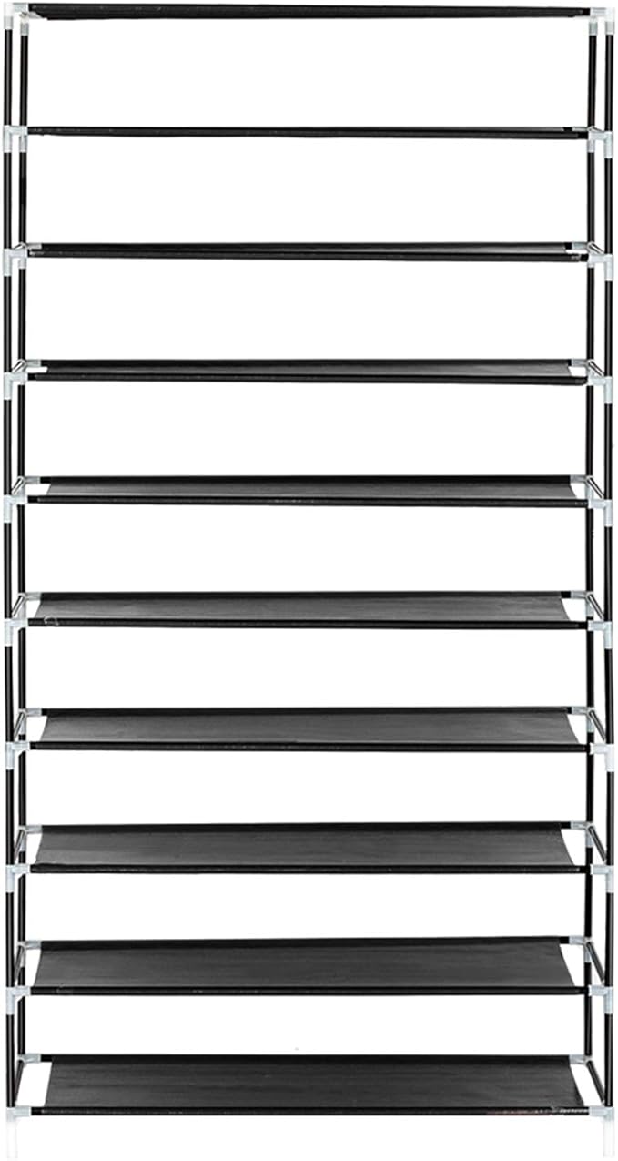 10 Tier Shoe Rack with Dustproof Cover Shoe Shelf Storage Organizer, Widen Shoe Storage Shelf for 40-45 Pairs of Shoes (Black)