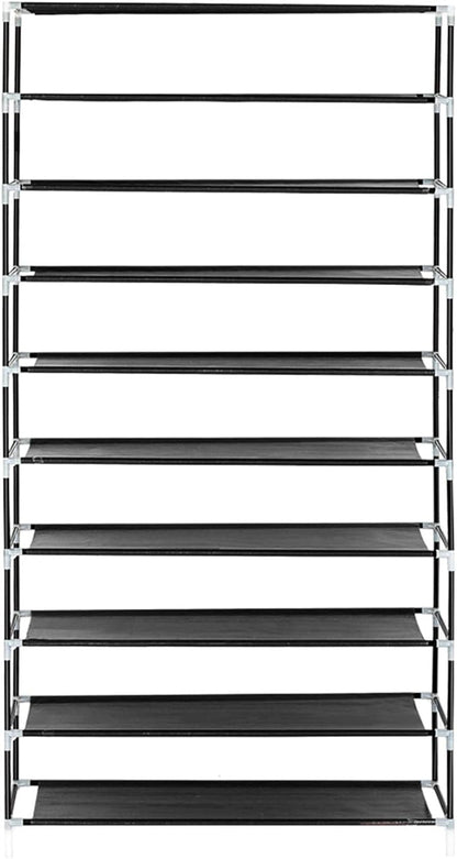 10 Tier Shoe Rack with Dustproof Cover Shoe Shelf Storage Organizer, Widen Shoe Storage Shelf for 40-45 Pairs of Shoes (Black)