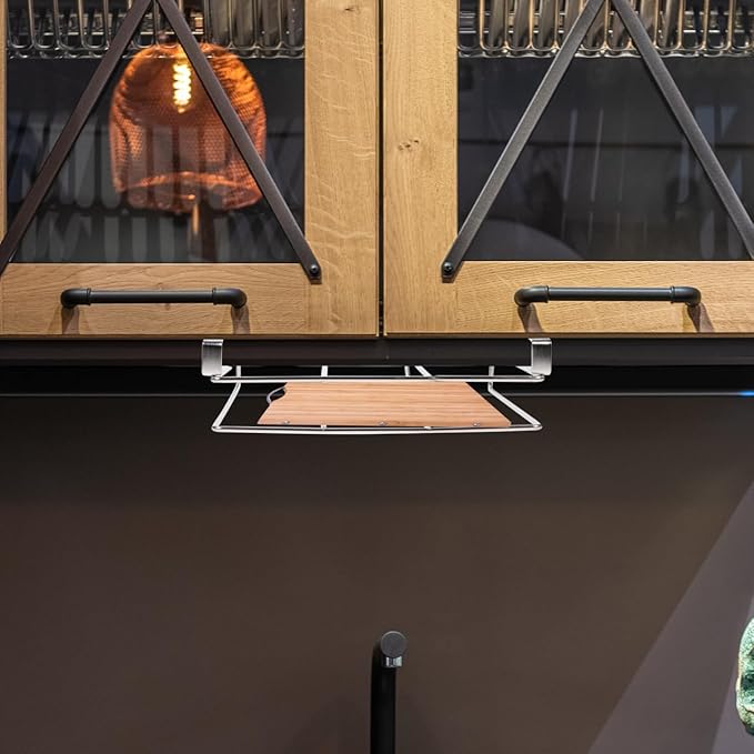 Housoutil Hanging Cutting Board Stand, Stainless Steel Chopping Board Rack, Organizer Stand Holder Cabinet Shelf Organizer Draining Rack Kitchen Storage Holder