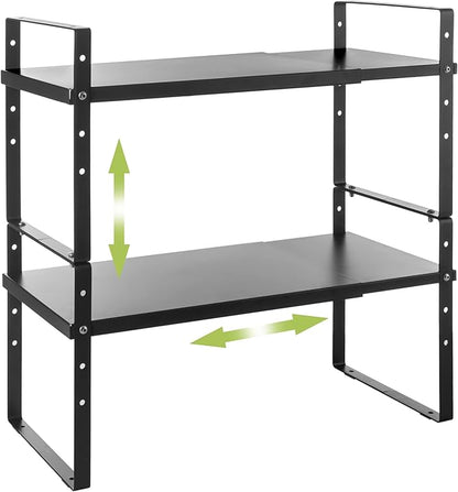 Across-Star Expandable Cabinet Shelf Organizer Rack, Stackable Kitchen Counter Storage Shelves Stand, Adjustable Height Pantry Shelf Spice Rack