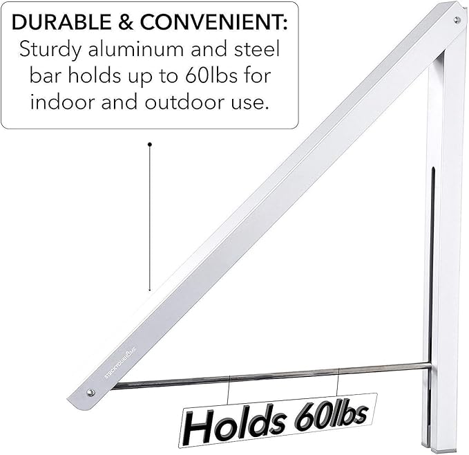 Single Foldable Clothing Rack, Wall-Mounted Retractable Clothes Hanger for Laundry Dryer Room, Hanging Drying Rod, Small Collapsible Folding Garment Racks, Dorm Accessories (White)