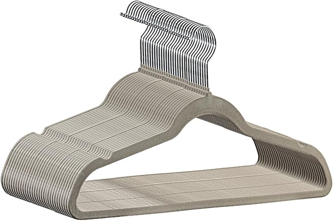 Premium Velvet Hangers 30 Pack, Non-Slip Suit Clothes Hangers, 360 Degree Swivel Hooks and Slim Profile to Maximize Closet Space Grey/Silver