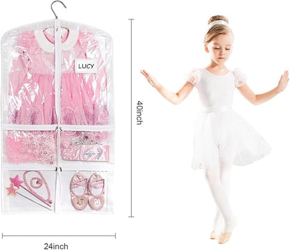 Stepstall PVC Clear Garment Bag, 40" Dance Costume Garment Bag for Dance Competitions with 5 Clear Zipper Pockets, Breathable Garment Bags for Hanging Clothes to Kids, Storage,Set of 3