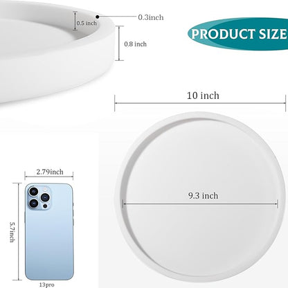 Silicone Bathroom Tray Round Vanity Tray Decorative Soap Holder Kitchen Countertop Organizer Coffee Table Decor for Candle, Perfume, Plant, 10 Inch, White