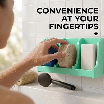 Soap Holder for Shower Wall, 3-Compartment Soap Dish for Shampoo, Conditioner and Body Soap, Fast Draining & Rust-Proof & Heavy Duty, Ultra-Strong Self Adhesive & Freestanding (Mint Green, No Label)