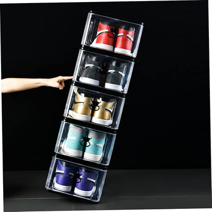 CHILDWEET 5pcs Small Detachable Transparent Shoes Storage Boxes Stackable Plastic Organizer for Home Bedroom Breathable Design for Shoes and Accessories Black