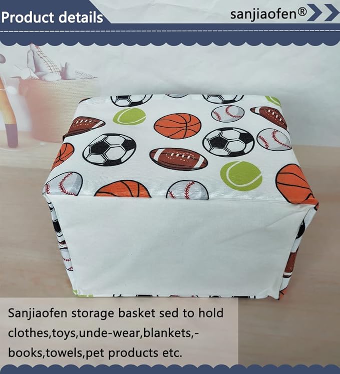 Rectangular Basketball Baskets,Football Basket Organizer.Baseball Basket with Handles.Basketball Bins,Clothers,Books,Kid's Gifts Storage. (Ball)