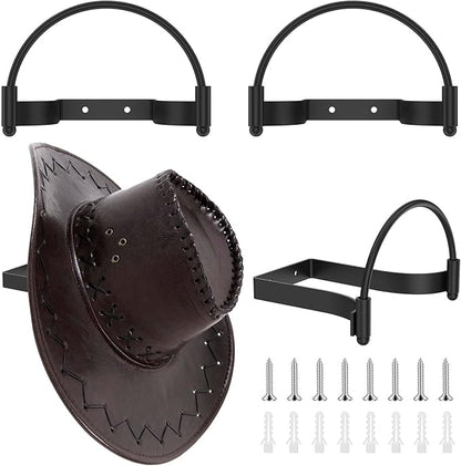 4 Pcs Metal Cowboy Hat Rack, Wall Mounted, Black Cap Holder, Multifunctional Western Rustic Decorative Cowboy Hat Hooks for Home Apartment Dormitory
