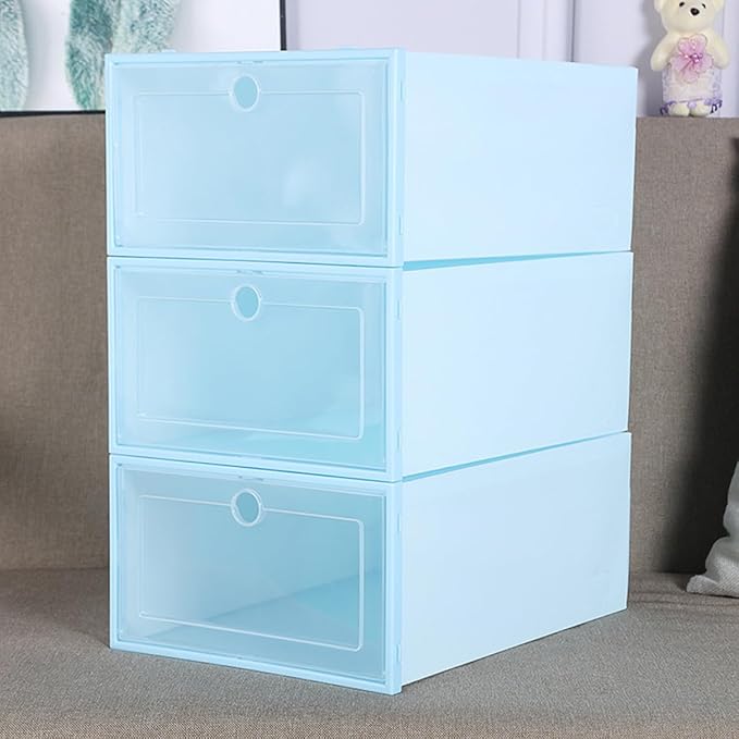 Stackable Shoe Storage Box 6-Pack Dustproof Shoes Organizer Hinged Lid Sturdy Plastic Container for Sneakers and Heels for Closet and Home Use