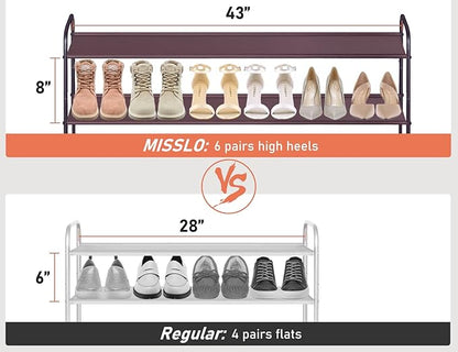 MISSLO 4 Tier Long Shoe Organizer for Closet Shoe Rack for Bedroom Closet Floor Shoe Shelf for Entryway Storage Stackable Wide Shoe Shelf Stores 30 Pairs of Men Sneakers, Brown