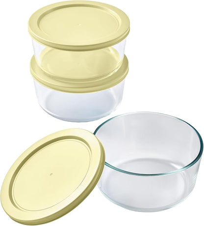 6-Piece Glass Food Storage Containers Set (3 Containers + 3 BPA-Free Lids) | 4-Cup, Leakproof | Microwave, Freezer, Oven & Dishwasher Safe | Ideal for Meal Prep & Pantry Organization, Yellow