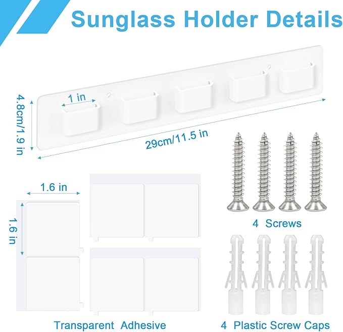 Sunglasses Organizer Wall Mounted Acrylic Sunglass Holder for Multiple Glasses,2 Pack Hanging Sunglasses Storage with 5 Slots- (White)