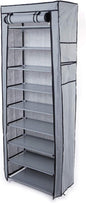 lapday 10 Tier Shoe Rack with Covers, Narrow Tall Shoe Shelf with Side Pocket, Free Standing Shoe Storage Cabinet for Closet Hallway,Bedroom,Entryway (Gray)