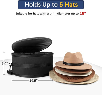 WOMACO Hat Box for Travel, Hard Shell Hat Storage Case for Cowboy Hat, Collapsible Hat Organizer Bag with Handle and Shoulder Strap (Black, Large)