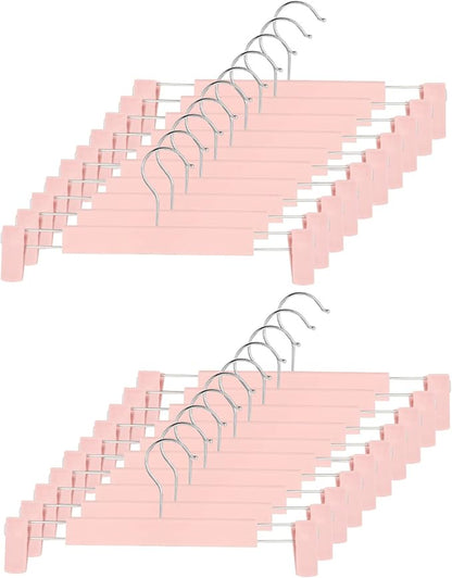 GUANJUNE Clothes Pants Hangers, Space-Saving Skirt Holders with 360 ° Swivel Hooks, Adjustable Clips, Trouser Hangers, Clothes Coat Garment Jeans Hangers (20 Pack, Pink)