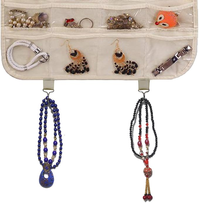 BB Brotrade Hanging Jewelry Organizer,32 Clear PVC Pockets Wall Jewelry Storage with 2 Metal Hooks for Holding Jewelries