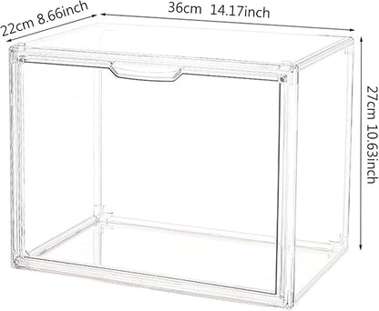 Clear Plastic Stackable Storage Bins, Clear Shoe Box, Dustproof Book & Cosmetic Display Cases, Large Figures Collectibles Showcase, Shoe Storage Boxes, Bag Organizer (1, Transparent-1 Pack)