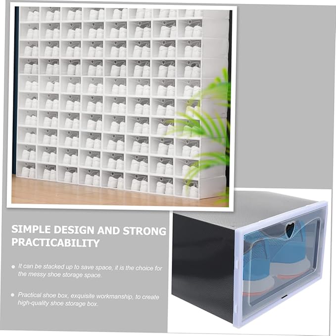 Unomor 6pcs Storage Boxes for Shoes Flip Shoe Organizers Sneaker Storage Containers Black