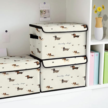 Stackable Clothes Storage Bins with Lids,Closet Organizers Fabric Cat Printing Box for Home and Office,Blanket Clothes Organizers,Under Bed Storage Containers 3 Pack.