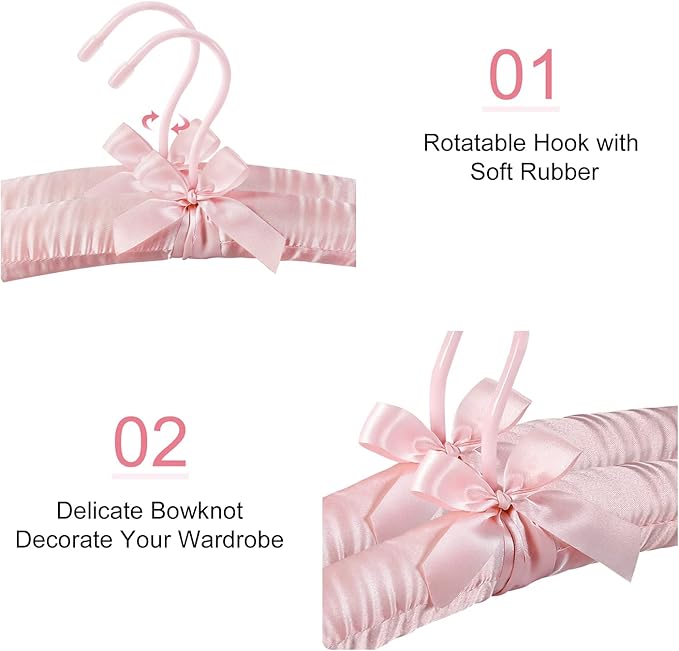 TOPIA HANGER Padded Hangers for Women Clothing,17-inch Satin Hangers 10 Pack Thick Foam Padded No Shoulder Bump for Sweaters, Coat, Blouses, Dresses-Pink,CT18P-10