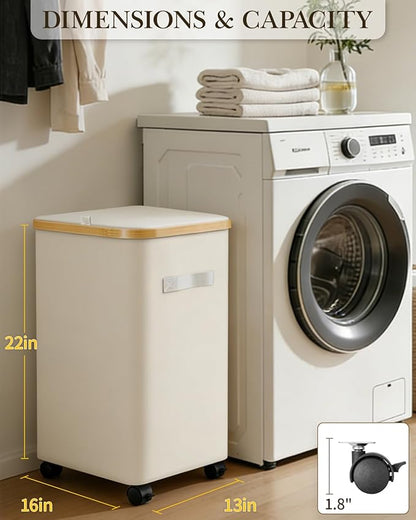 Laundry Hamper with Wheels, 75L Large Clothes Hamper with Removable Inner Bag, Collapsible Dirty Clothes Basket for Dorm, Rolling Dirty Clothes Basket for, Bedroom, Bathroom, Laundry Room