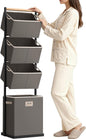 SOLEDI 4 Section Laundry Hamper Sorter, Stackable Laundry Basket Organizer with Removable Basket, 125L 4-Tier Vertical Laundry Sorter for Small Space, Laundry Room, Dorm, Bathroom, Wardrobe Grey