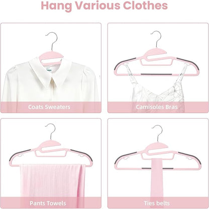 Heavy Duty Plastic Hangers 50 Pack with Non-Slip Design,0.2 Inches Thick,360°Swivel Hook Space Saving Organizer for Bedroom Closet,Shirts,Pants,Strong Enough for Coat(Pink- S Shaped)