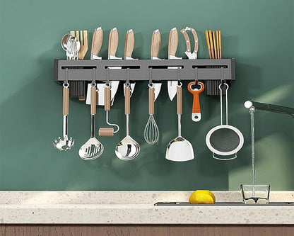 20-Inch Kitchen Organizer - Stainless Steel Non-Hole Hooks,storage Organizer flatware Wall Mounted for Knives, Spoons, Forks Utensil racks