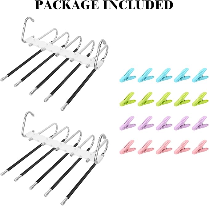 SANLIKE 2 Pack 5 Layers Pants Hangers Space-Saving Stainless Steel Closet Hangers 20pcs Fixed Clips Non-Slip Multi-Functional Pants Rack Two Hanging Modes for Trousers Jeans Leggings Scarf Skirts