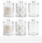 novelinks Acrylic Plastic Qtip Holder Dispenser, Apothecary Jar Canister Set with Lids for Cotton Swabs, Balls, Round Pads & Floss Picks - Bathroom Vanity Makeup Storage Container (Clear, 6 Pack)