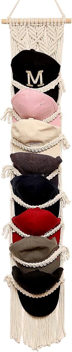 jontell Baseball Cap Storage Over Door-1 Pack-Boho Macrame Cap Holder Wall Hat Organizer for Baseball Cap Holder, Hat Rack for Wall Hanging Hat Holder for Bohemian Bedroom Decor