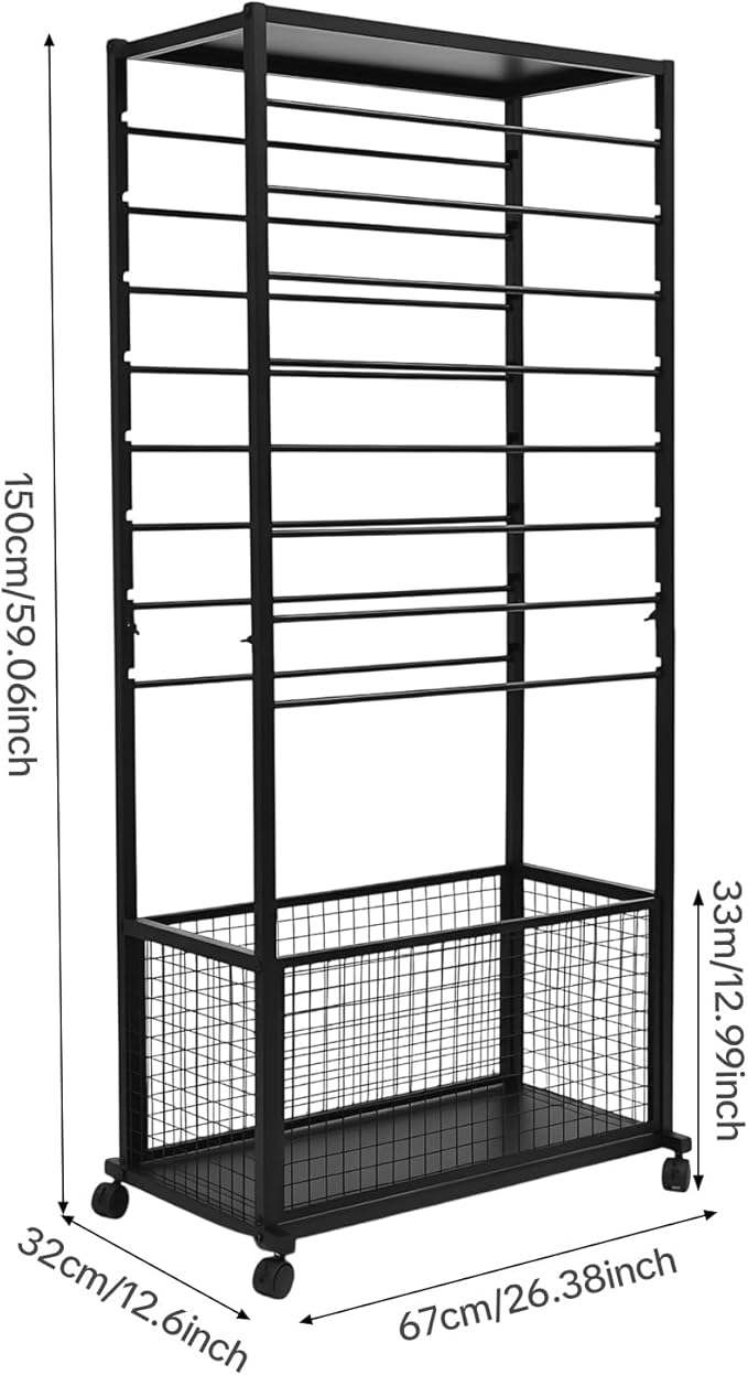 Ribbon Organizer Rack, Double Sided 16-Tier Ribbon Holder Organizer Rack, Flower Wrapping Paper Storage Stand, Scarf Tie Belt Towel Display Shelf Sewing Station Cart (Black)