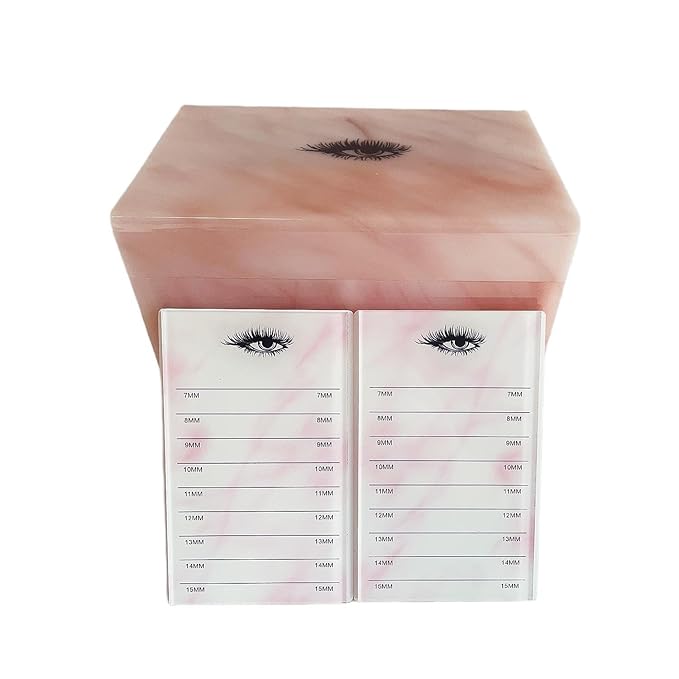 10 Layers Acrylic Eyelash Storage Box,Eyelash Holder Extension Tool,Makeup Organizer False Eyelashes Glue Pallet Holder, Grafting Eye lashes Close-Packed Display with 10 Pallets (Marble Pink)