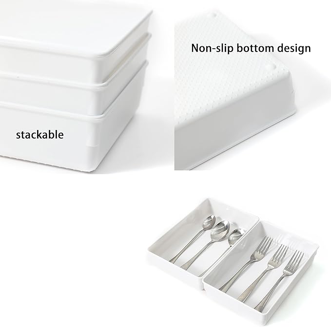 3 Pack White Plastic Drawer Organizer Tray Cutlery Utensil Makeups Drawer Organizers 9" X 6"