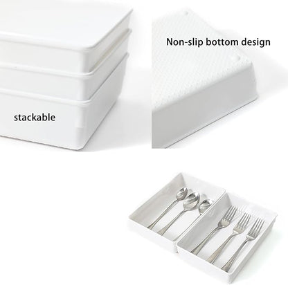 3 Pack White Plastic Drawer Organizer Tray Cutlery Utensil Makeups Drawer Organizers 9" X 6"