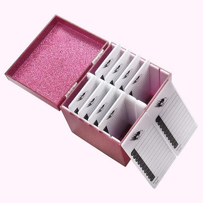 10 Layers Acrylic Eyelash Storage Box,Eyelash Holder Extension Tool,Makeup Organizer False Eyelashes Glue Pallet Holder, Grafting Eye lashes Close-Packed Display with 10 Pallets (pink)
