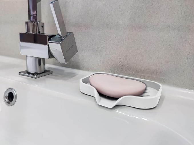 2 Pcs White Silicone Self Draining Rectangular Soap Dishes - Waterfall Soap Trays - Soap Dishes for Bar Soap - Soap Boxes - Soap Case - Soap Container - Soap Pads - Kitchen Sink - Shower - Bathroom !