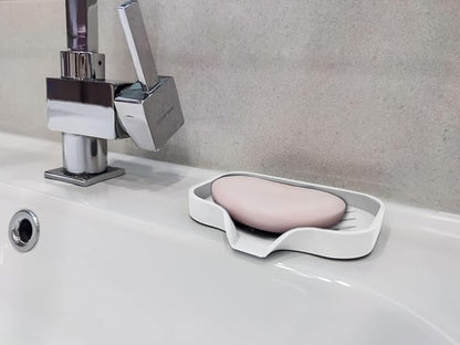 2 Pcs White Silicone Self Draining Rectangular Soap Dishes - Waterfall Soap Trays - Soap Dishes for Bar Soap - Soap Boxes - Soap Case - Soap Container - Soap Pads - Kitchen Sink - Shower - Bathroom !